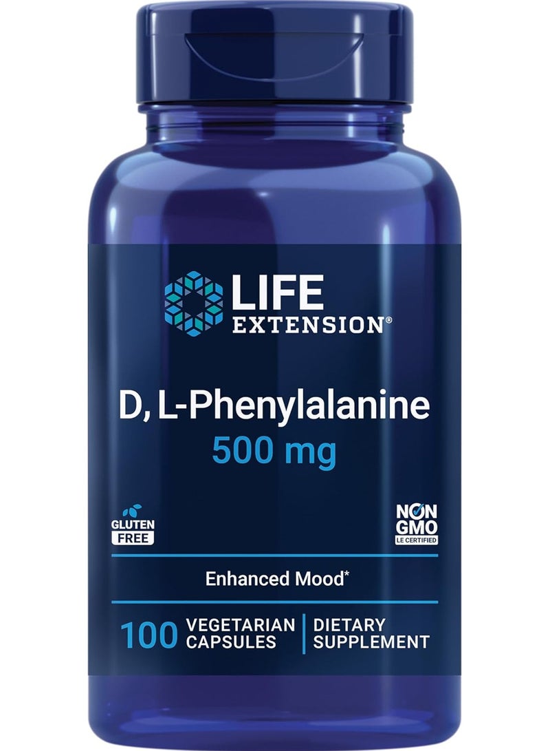 Life Extension D, L-Phenylalanine Dietary Supplement 500 Mg - 100 Capsule - Image 1